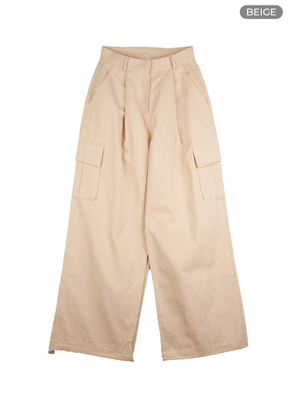 cargo-cotton-wide-fit-pants-os409 / Beige