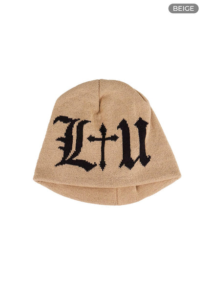 mens-lettering-beanie-co408 / Beige