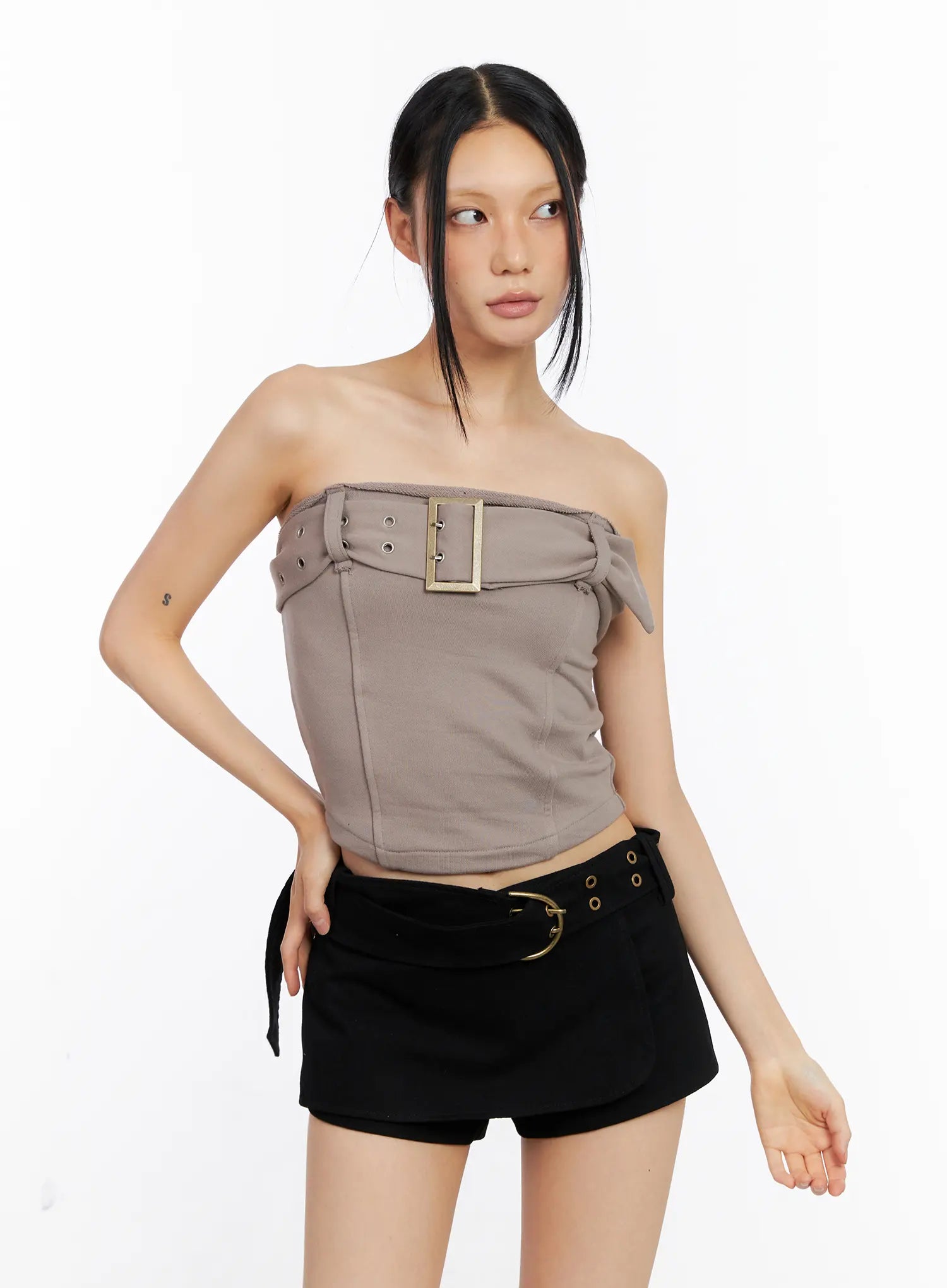 belted-cropped-tube-top-cl530 / Beige
