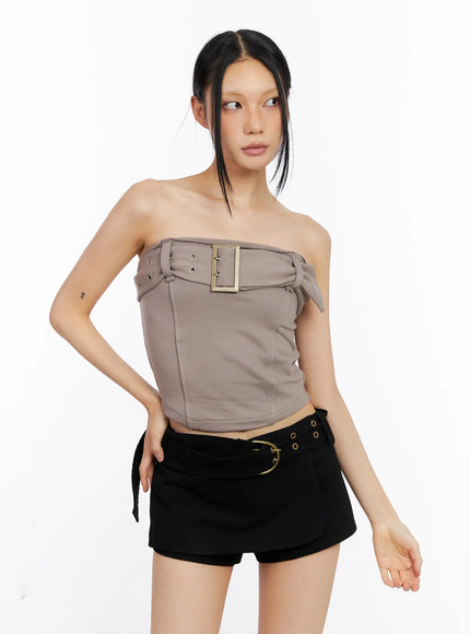 belted-cropped-tube-top-cl530 / Beige