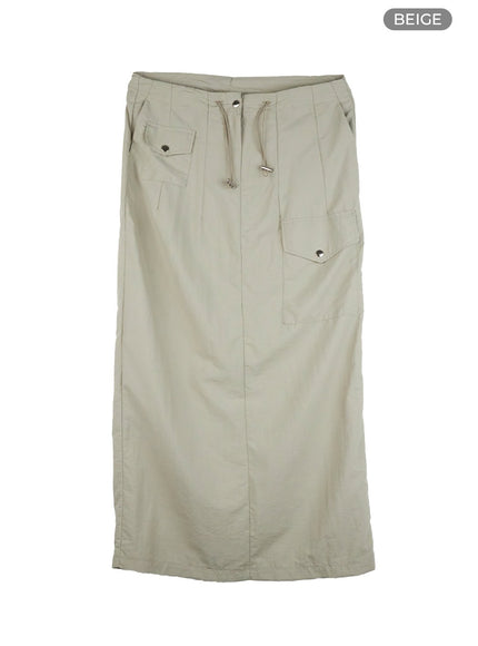 nylon-pocket-maxi-skirt-cl422 / Beige