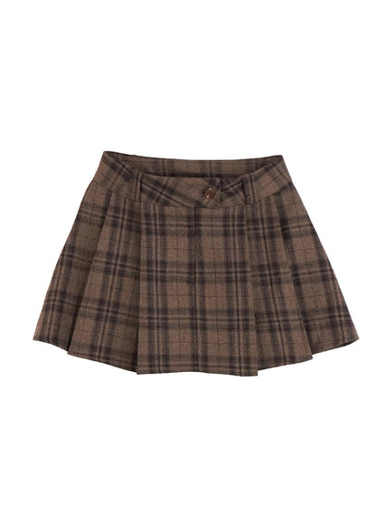 pleated-checkered-mini-skirt-on418 / Beige