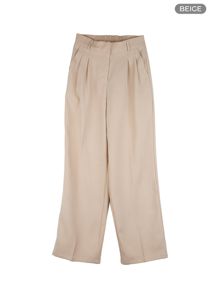 banded-pintuck-wide-leg-pants-og416 / Beige