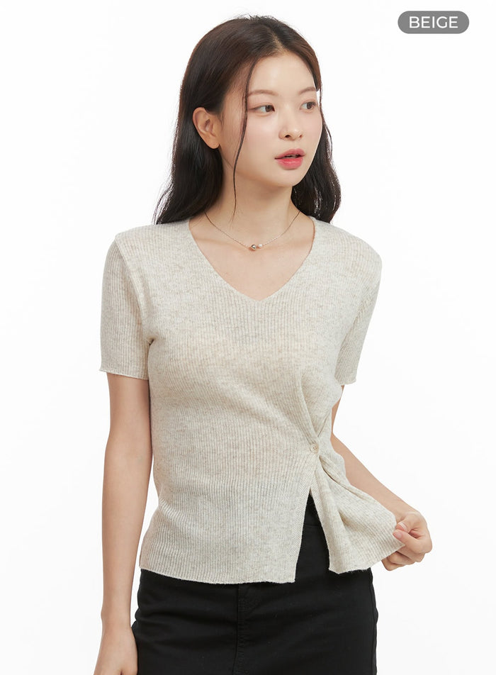 side-buttoned-top-oy417 / Beige