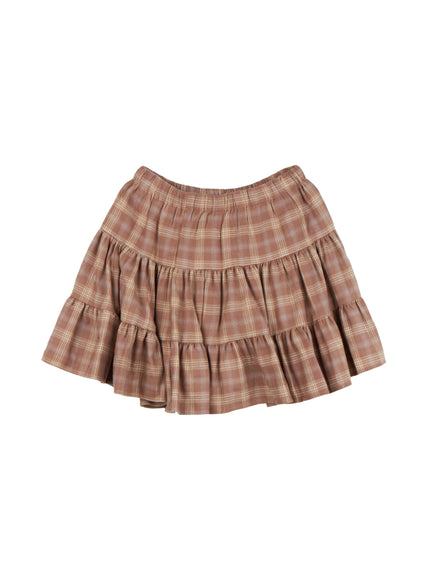 checkered-ruffle-mini-skirt-cd404 / Beige