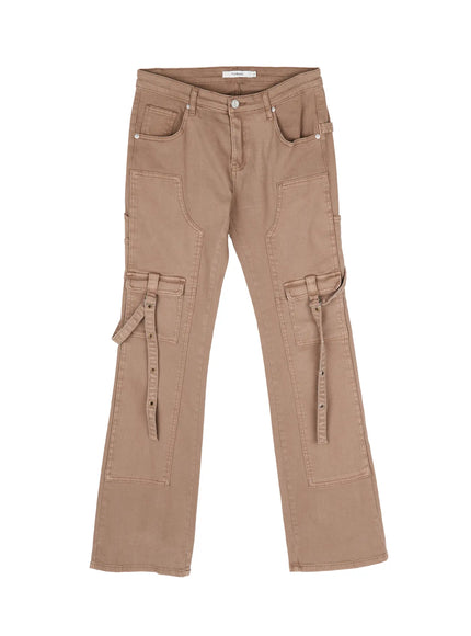 black-bucle-bootcut-cargo-pants-cy513 / Beige