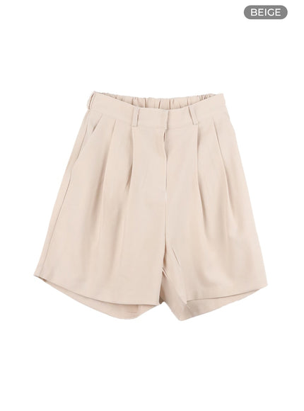 pintuck-tailored-shorts-ca409 / Beige