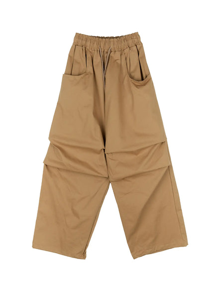 oversized-pintuck-wide-leg-pants-cg507 / Beige