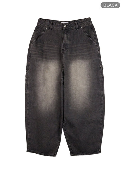 mens-carpenter-wide-leg-denim-jeans-co408 / Black