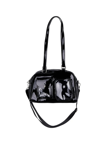 faux-patent-leather-pocket-shoulder-bag-ca527 / Black