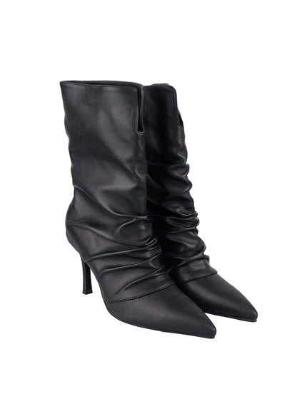 wrinkled-faux-leather-midi-boots-cn419 / Black