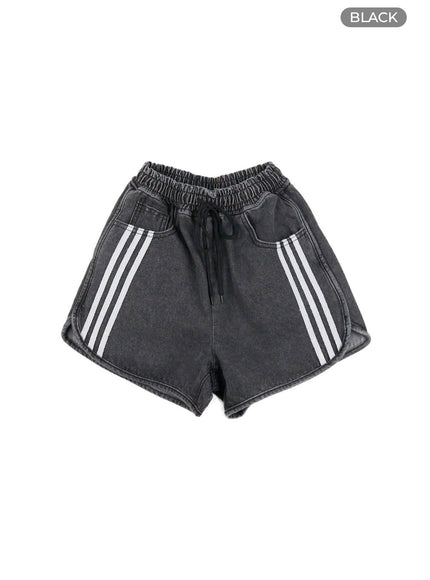 string-waist-stripe-denim-shorts-cl415 / Black