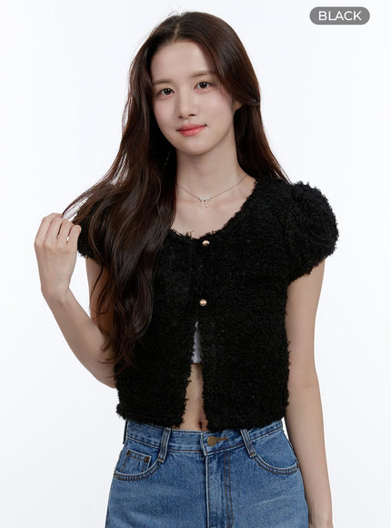 fur-short-sleeve-cardigan-oo407 / Black