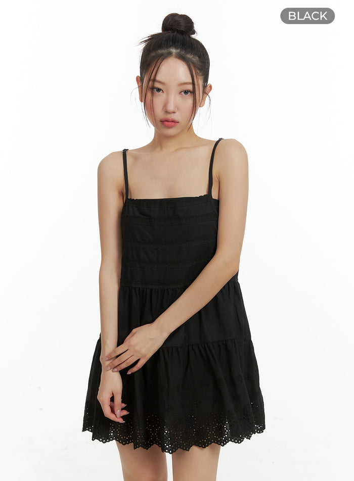 cotton-ruffle-cami-mini-dress-oa402 / Black