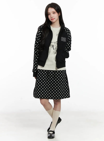 fleece-polka-dot-track-zip-up-cn527 / Black