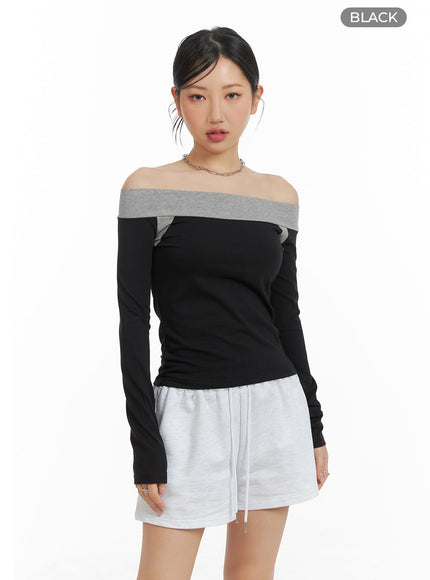 color-block-off-shoulder-top-cm420 / Black