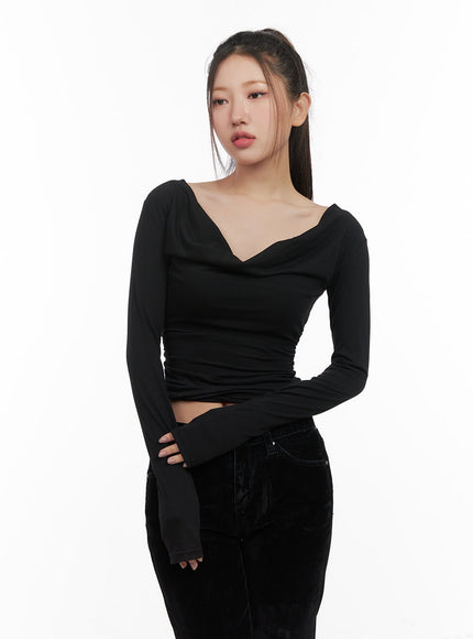 solid-long-sleeve-crop-tee-cd413 / Black