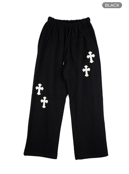 cozy-patchwork-graphic-sweatpants-cg419 / Black