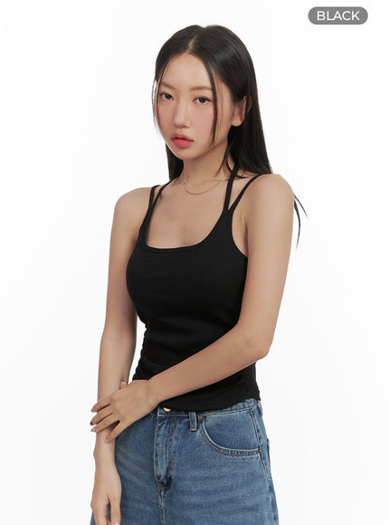 shirred-u-neck-crop-tank-top-cy420 / Black