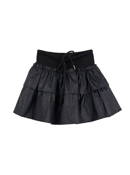 flare-ruffle-mini-skirt-cn412 / Black