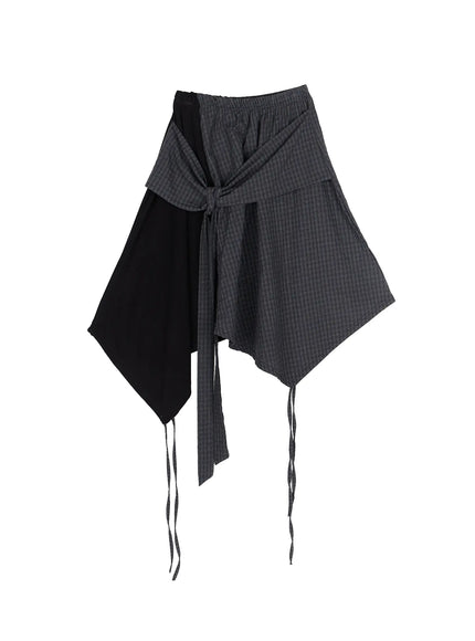 plaid-draped-midi-skirt-cu512 / Black