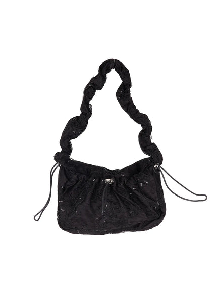 ruched-handle-drawstring-bag-cd805 / Black