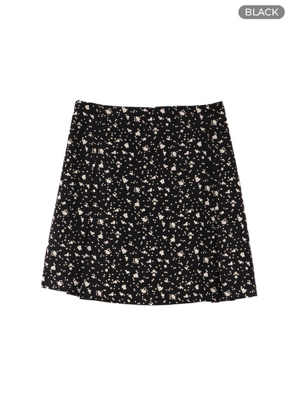 floral-print-mini-skirt-of422 / Black