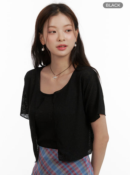 solid-summer-top-and-cardigan-ou413 / Black