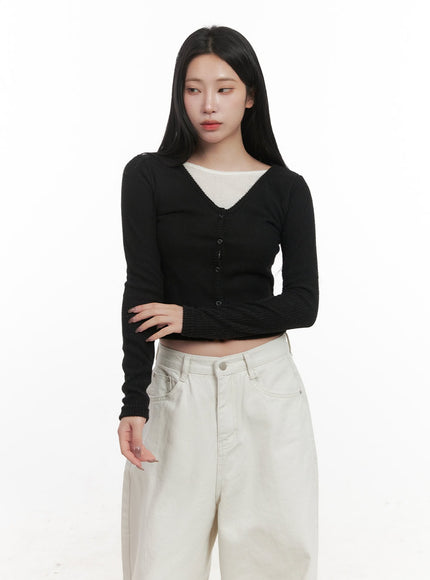 classic-buttoned-crop-cardigan-cj516 / Black