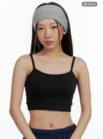 basic-crop-cap-cami-top-ol408 / Black