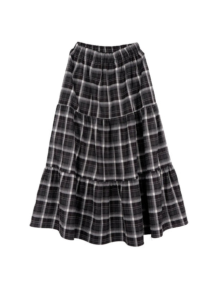 plaid-maxi-skirt-cn517 / Black
