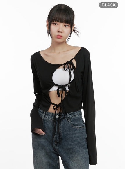 strap-cut-out-crop-cardigan-oo401 / Black