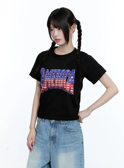 patriotic-graphic-cropped-top-cg507 / Black