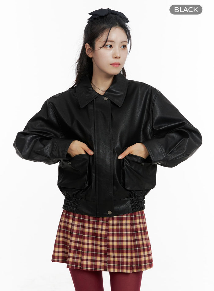 faux-leather-jacket-om418 / Black