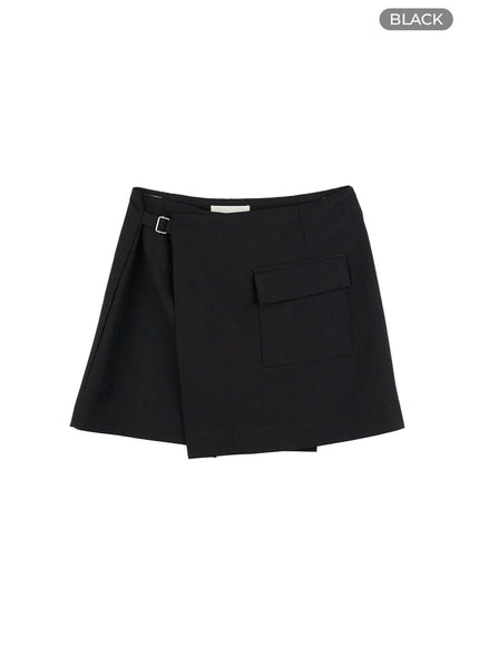 wrap-pocket-mini-skirt-cl431 / Black