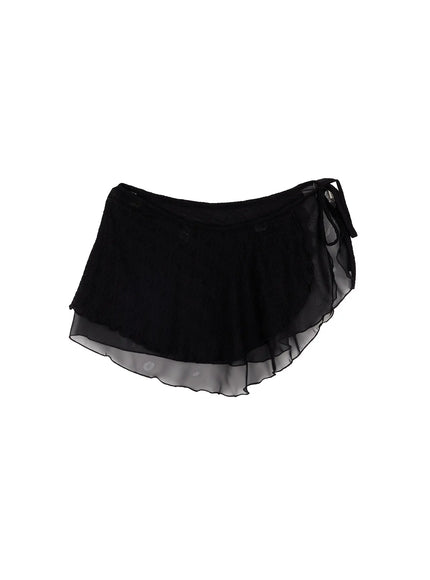 lace-wrap-mini-skirt-ca503 / Black