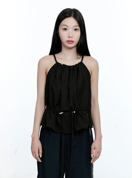 pintuck-string-halter-top-cg512 / Black