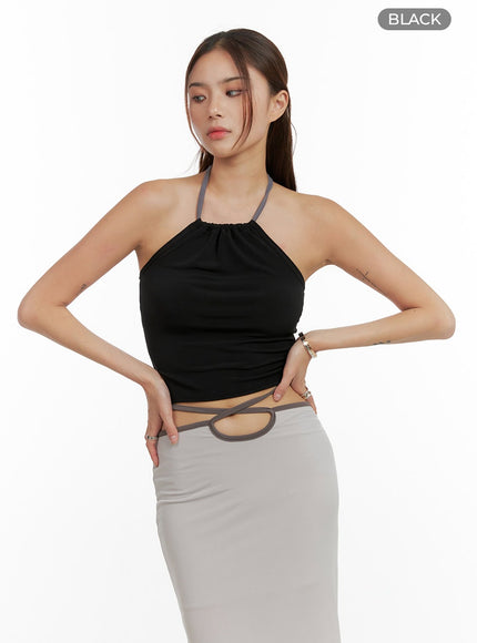 contrasting-halter-strap-crop-top-cl405 / Black