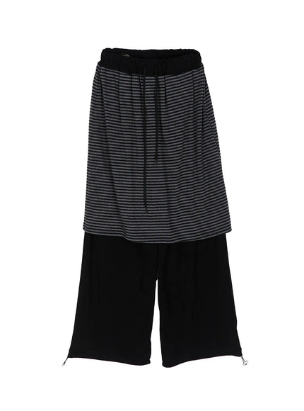 casual-striped-skirt-pants-cy529 / Black
