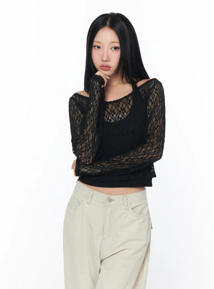 chic-sheer-lace-top-set-cy512 / Black