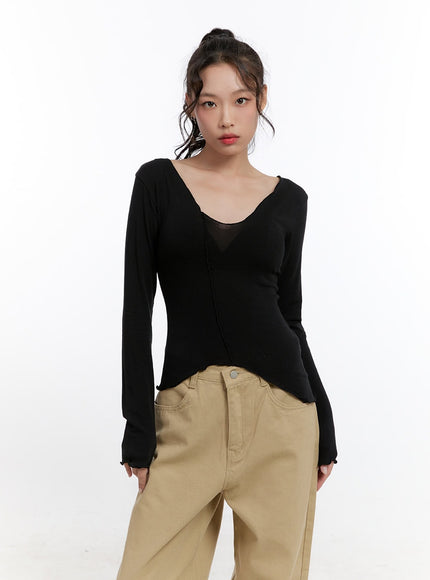 asymmetric-slim-fit-blouse-cn421 / Black