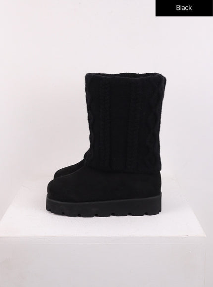 faux-shearling-knee-boots-cj423 / Black