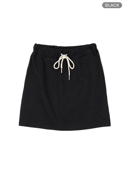 string-cotton-mini-skirt-ou407 / Black