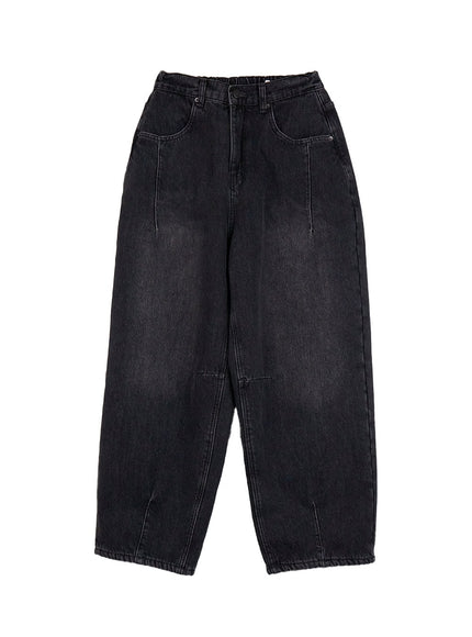 jina-fleece-lined-stitch-baggy-jeans-cj513 / Black