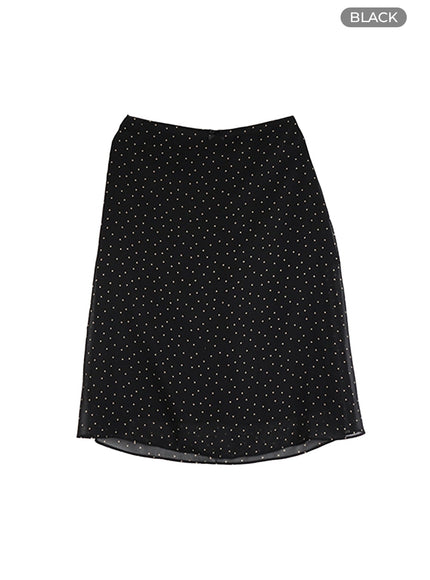 mid-rise-spot-ribbon-detail-midi-skirt-om406 / Black