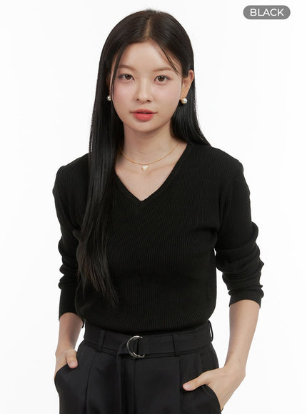 warm-v-neck-solid-sweater-os411 / Black