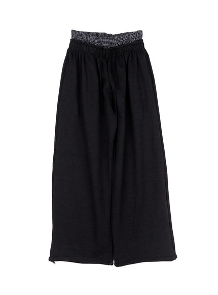 wide-leg-layered-sweatpants-cn513 / Black
