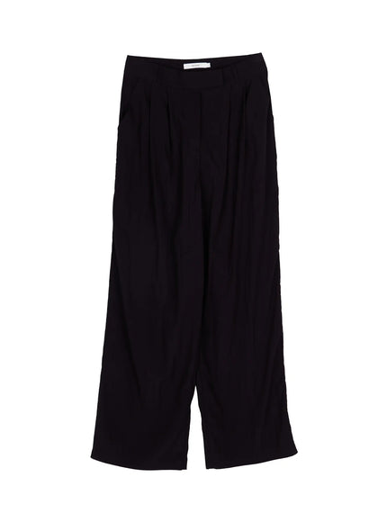 pin-tuck-summer-wide-slacks-cd805 / Black