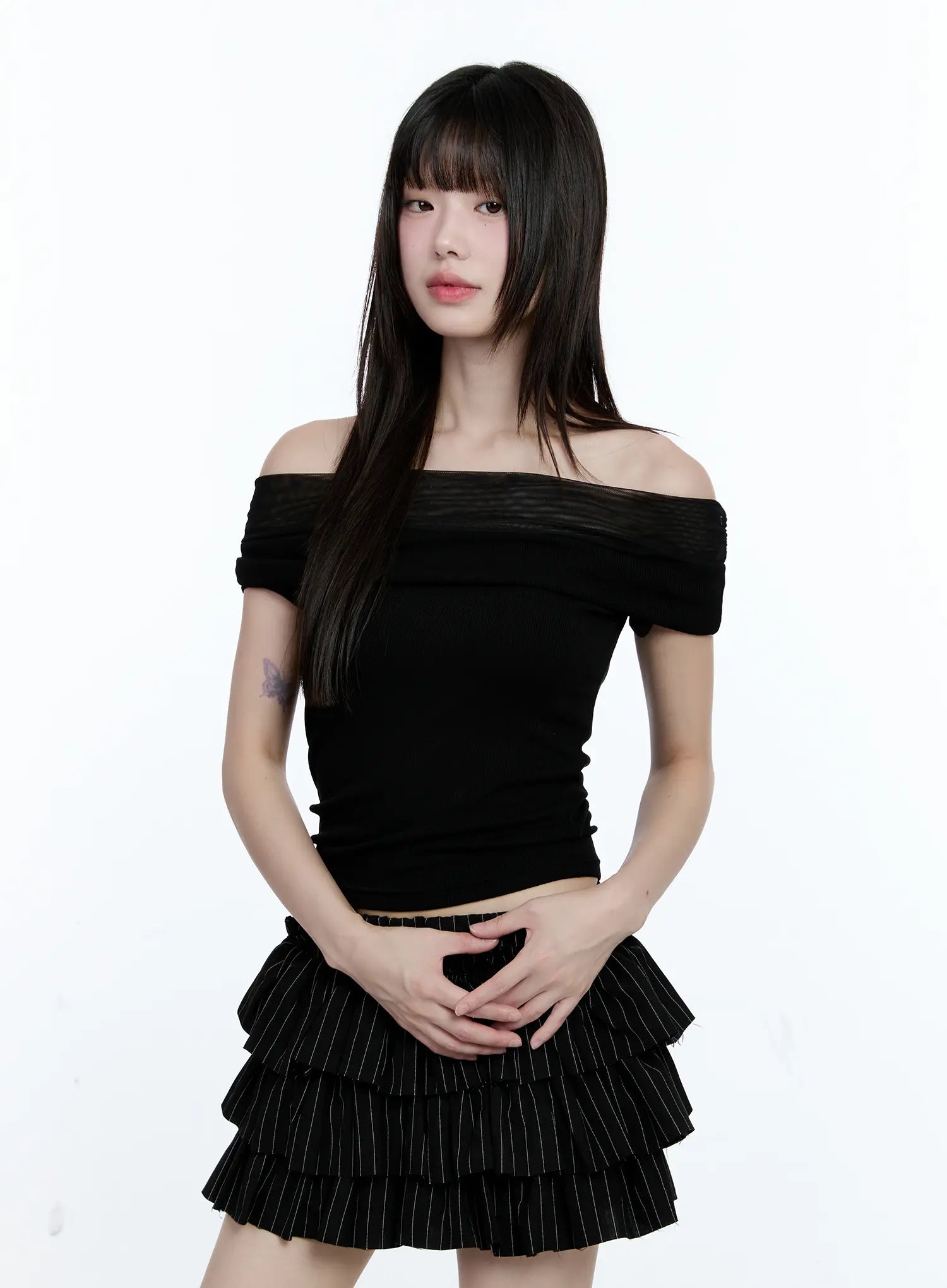 off-shoulder-ribbed-knit-top-cg507 / Black