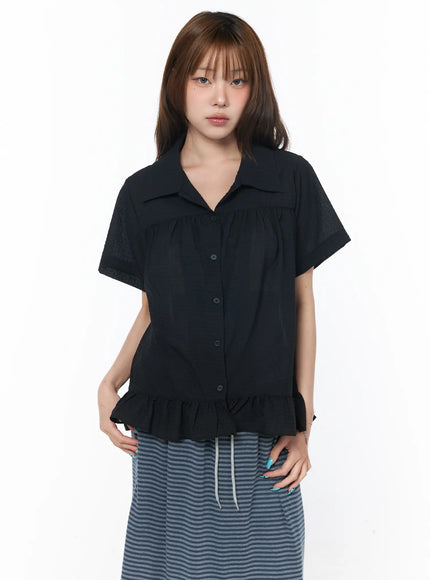 ruffle-hem-short-sleeve-shirt-cy529 / Black